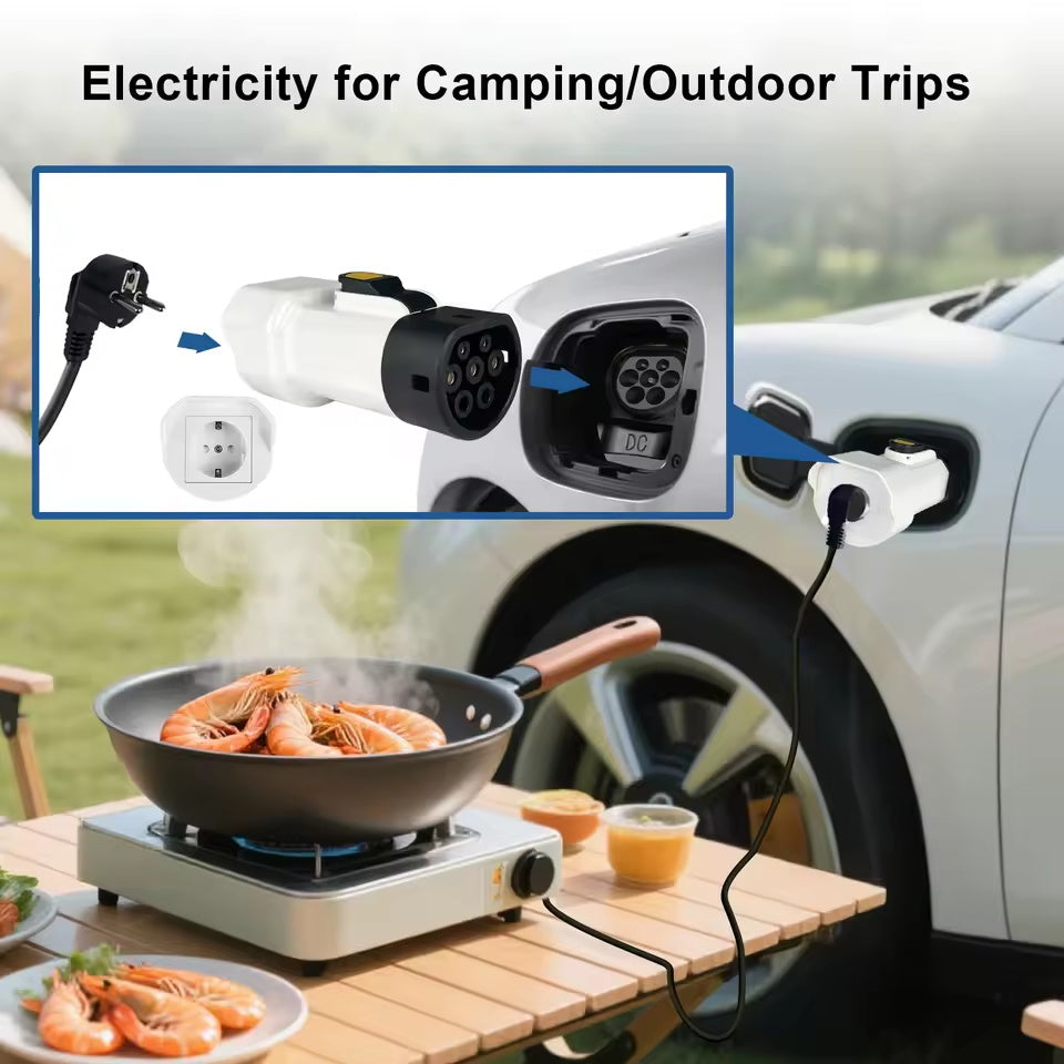 NOEIFEVO Type 2 V2L-ontlaadadapter, elektrische voertuig 16 A ontlaadschuko stopcontact voor buiten, compatibel met Jaecoo 7 PHEV/Geely EX5/Renault/Nammi
