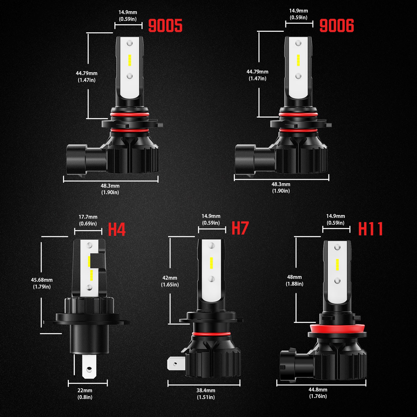 NOEIFEVO H7 H11 H4 9005 9006 Auto-Scheinwerferlampe, 50W 10000 Lumen, 6500K Weiß, 50.000 Stunden Lebensdauer, Abblend- und Fernlicht