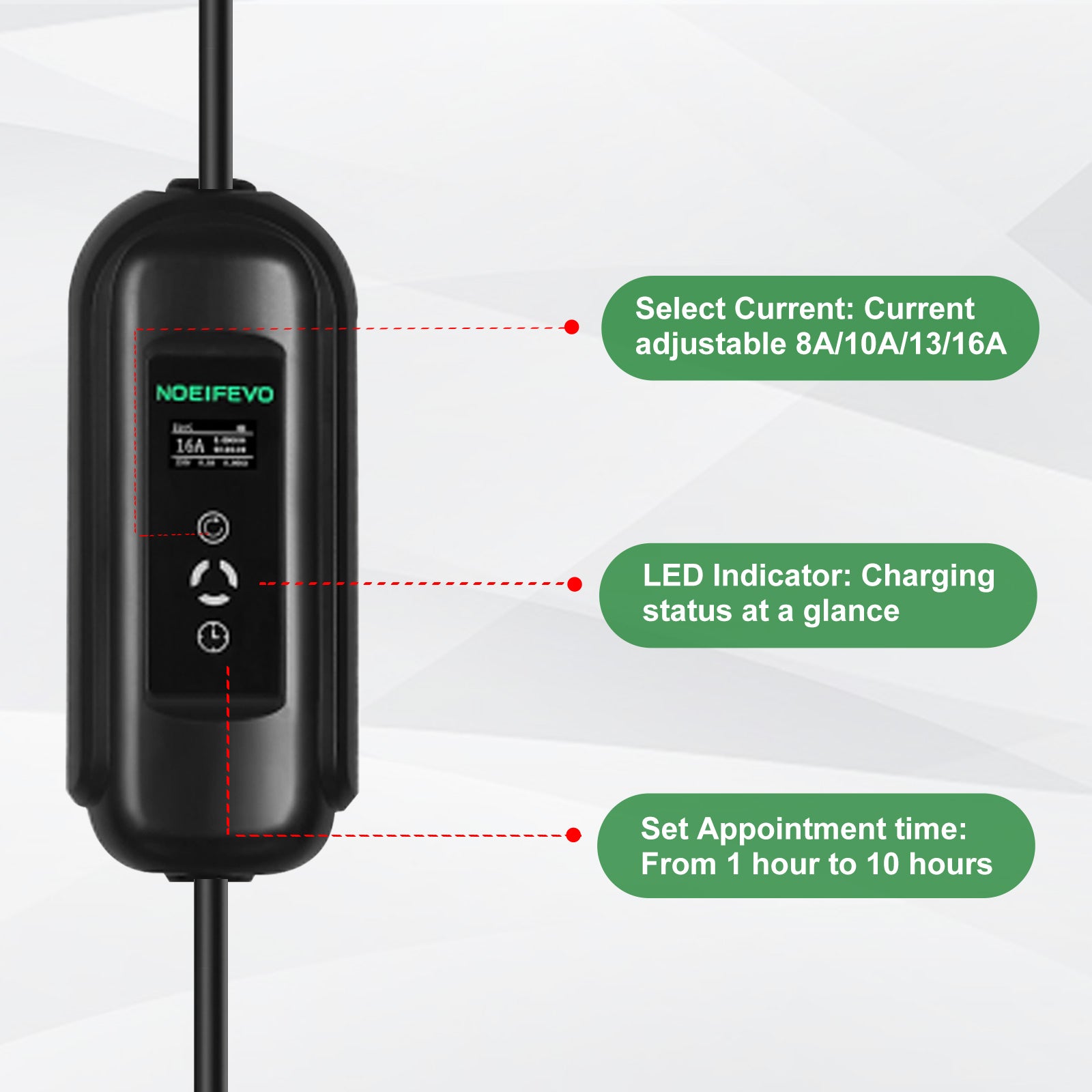 Cabo de carregamento de veículos eléctricos móveis de 15 metros Noeifevo, carregador de veículos eléctricos portátil de 3,7KW 16A Tipo 2 Tipo 1 com Schuko