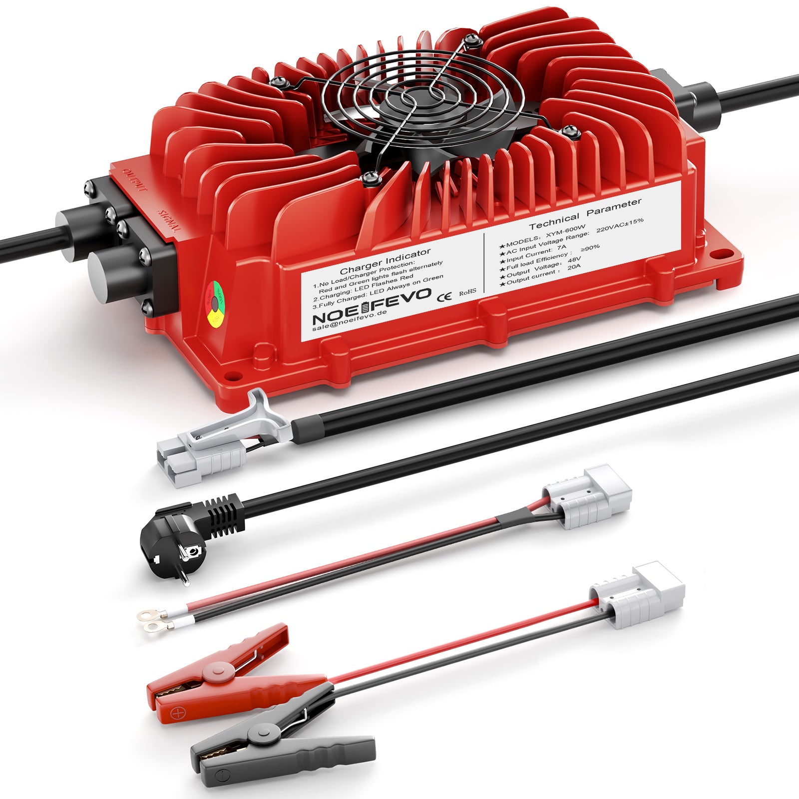  NOEIFEVO 48V 20A Caricabatterie per batterie al piombo acido, AGM, gel, caricabatteria per carrello da golf