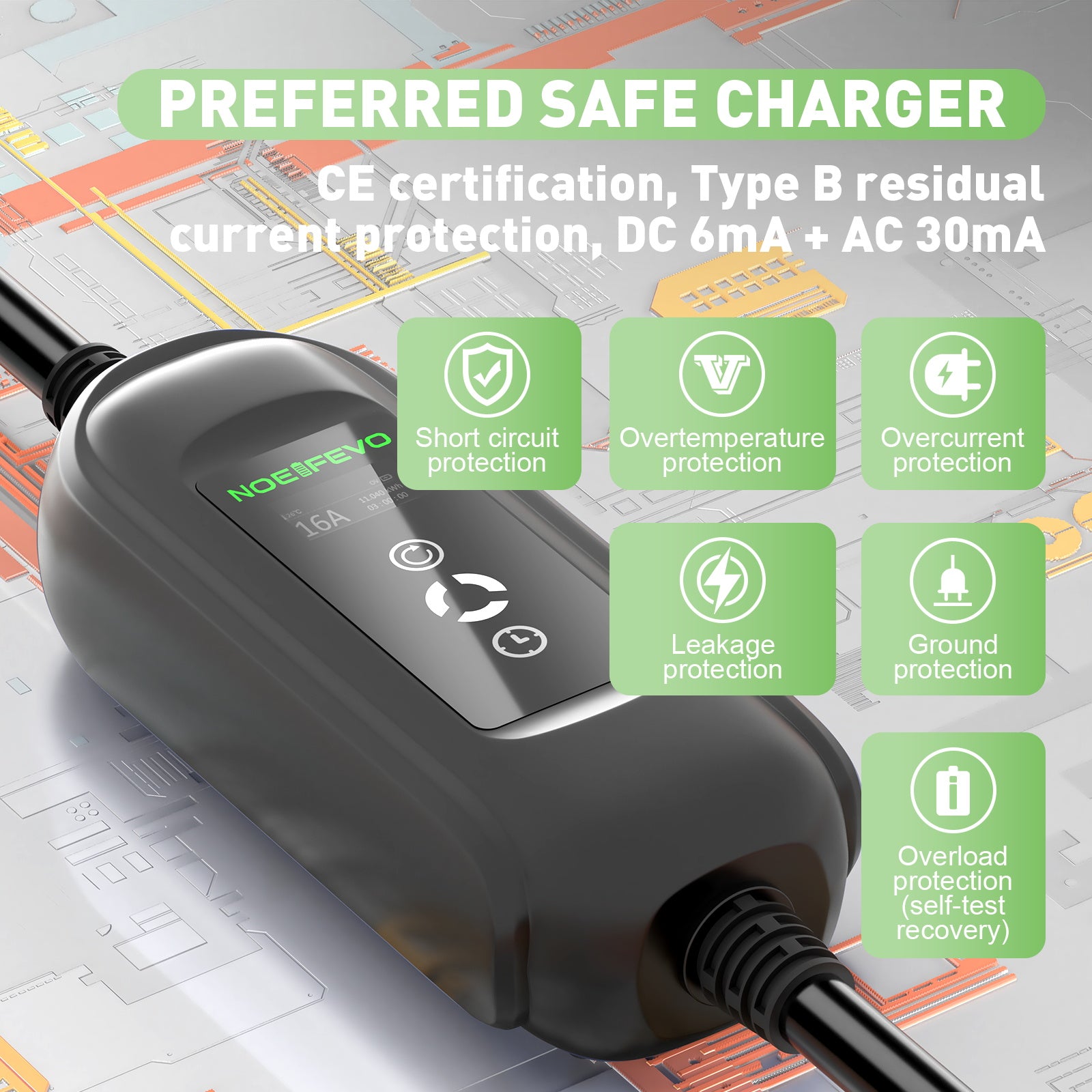 10Meters 11KW EV-laadstation, Type 2 16A 3 fase EV Wallbox, CEE 16A Plug, Schuko Plug voor Reizen