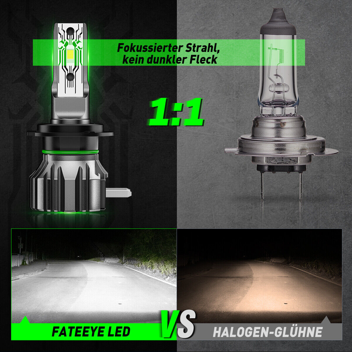FATEEYE H7 LED Scheinwerfer Kit 10000LM 50W Fern/Abblendlicht 6500K Weiß Halogen(2Stück)