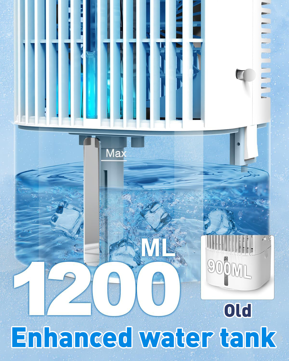 Condizionatore mobile 4 in 1, mini raffreddatore d'aria a risparmio energetico con grande serbatoio d'acqua (1200 ml), raffreddamento ad evaporazione a 3 livelli, LED a 7 colori, timer e bassa rumorosità per ufficio a casa e camera da letto