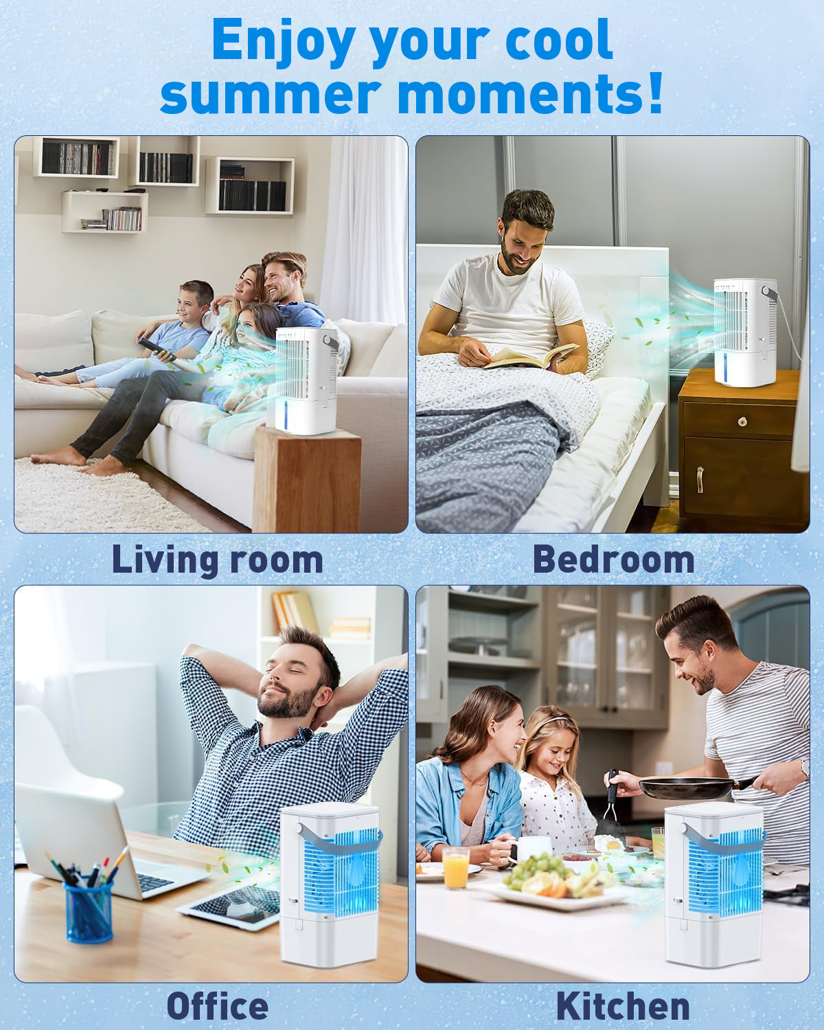 Condizionatore mobile 4 in 1, mini raffreddatore d'aria a risparmio energetico con grande serbatoio d'acqua (1200 ml), raffreddamento ad evaporazione a 3 livelli, LED a 7 colori, timer e bassa rumorosità per ufficio a casa e camera da letto