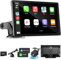 NOEIFEVO Bezdrôtový Carplay displej pre autá s 4K Dashcam, 9" prenosné Apple Carplay a Android Auto autorádio, s 1080p cúvacou kamerou, GPS navigáciou/Mirror Link/ovládanie hlasom/Bluetooth.