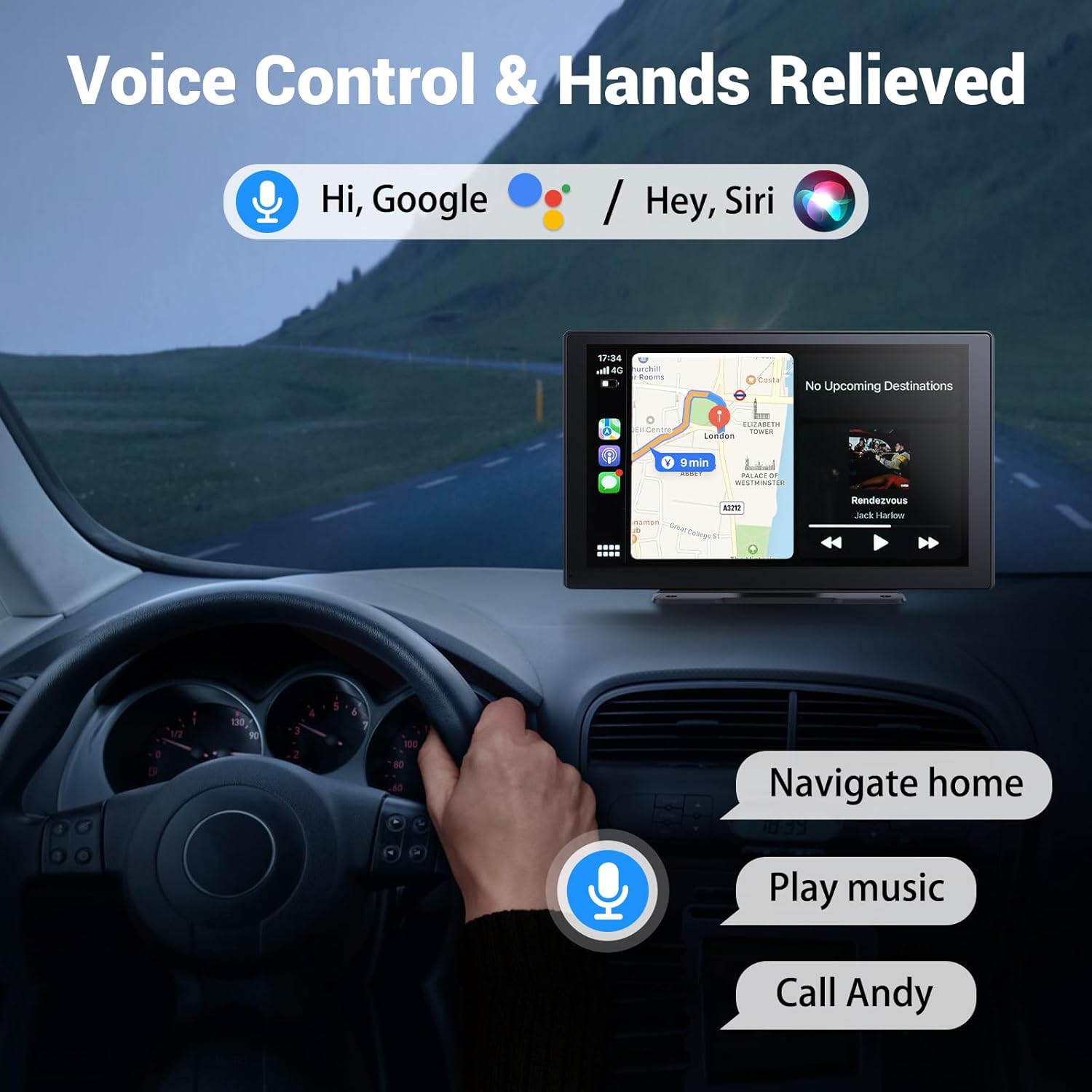 NOEIFEVO Schermo Carplay Wireless per auto con Dashcam 4K, autoradio portatile Apple Carplay & Android Auto da 9", con telecamera posteriore 1080p, navigazione GPS/Mirror Link/controllo vocale/Bluetooth.