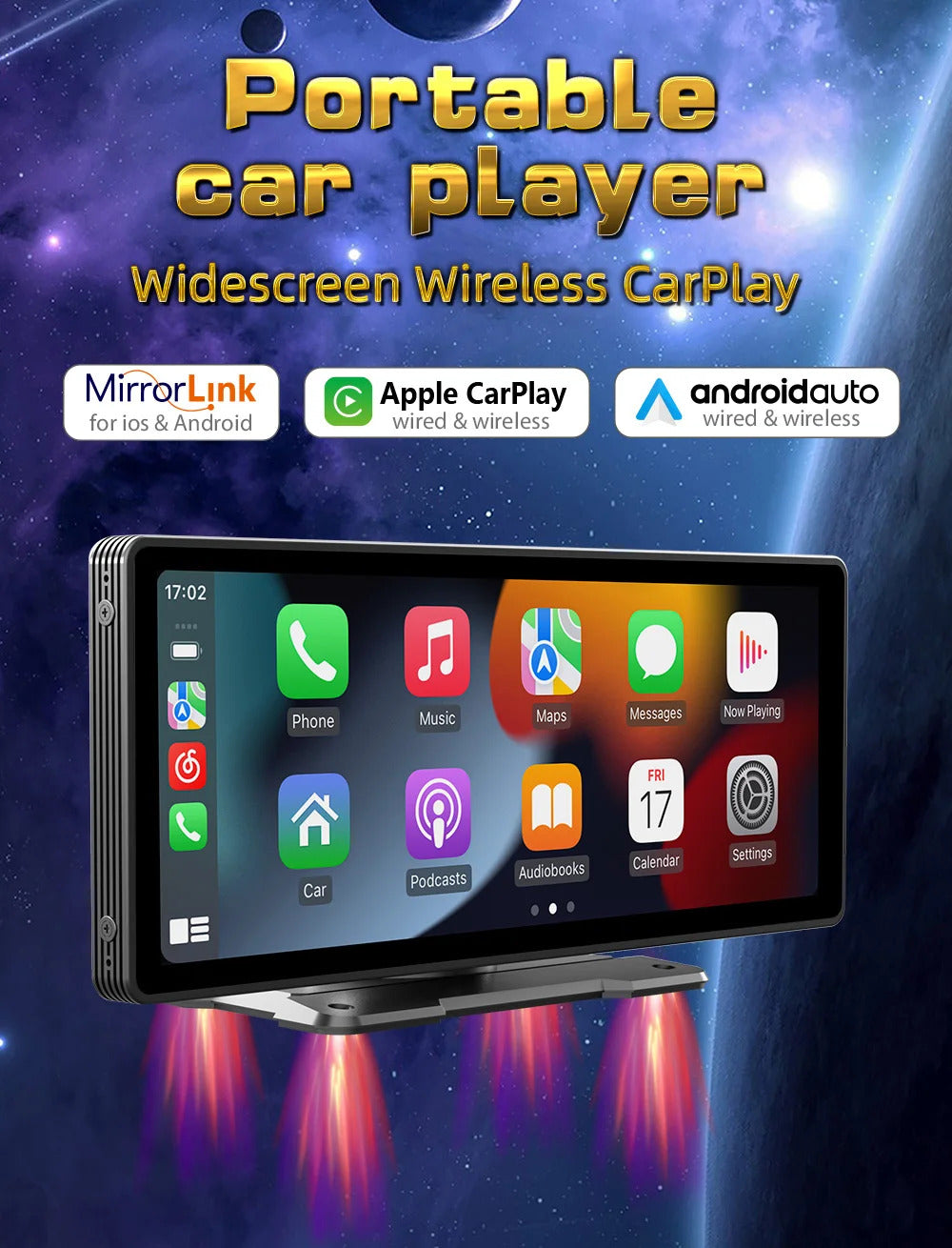 NOEIFEVO B5303 Schermo CarPlay wireless per auto, compatibile con Apple CarPlay e Android Auto, autoradio portatile con touchscreen HD da 10,26", ricevitore audio per auto con controllo vocale, Mirror Link, Bluetooth, navigazione GPS, FM AUX.