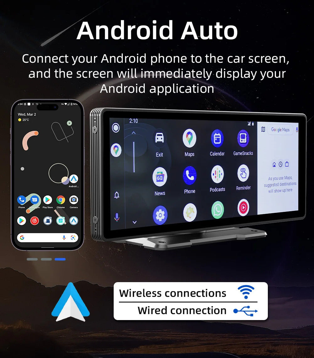 NOEIFEVO B5303 Schermo CarPlay wireless per auto, compatibile con Apple CarPlay e Android Auto, autoradio portatile con touchscreen HD da 10,26", ricevitore audio per auto con controllo vocale, Mirror Link, Bluetooth, navigazione GPS, FM AUX.