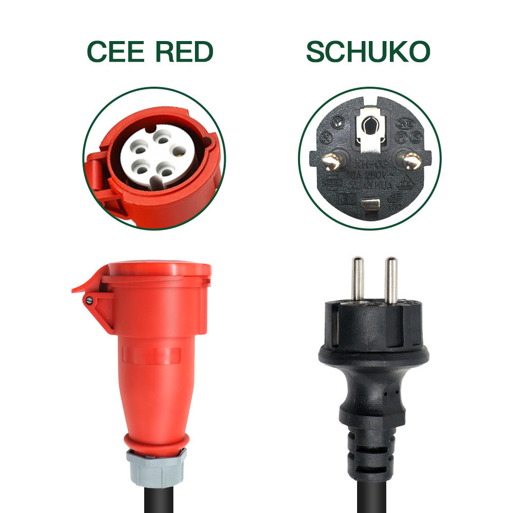 CEE 16A 5 Pin Stekker naar EU Schuko Stekker, Schuko Adapter voor 11KW 16A 3 Fase EV Lader