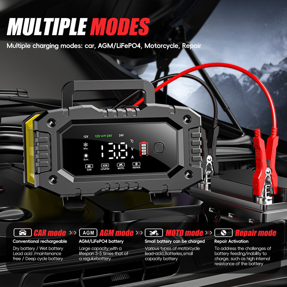 NOEIFEVO 10A Autobatterie Ladegerät, 12V 24V LiFePO4 Ladegerät, Batterie Ladegerät, KFZ Ladegerät, intelligenter Batterieladegerät mit Temperaturausgleich für PKW LKW Motorrad Rasenmäher