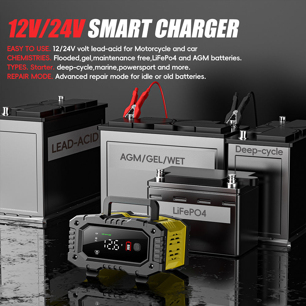 NOEIFEVO 10A Autobatterie Ladegerät, 12V 24V LiFePO4 Ladegerät, Batterie Ladegerät, KFZ Ladegerät, intelligenter Batterieladegerät mit Temperaturausgleich für PKW LKW Motorrad Rasenmäher