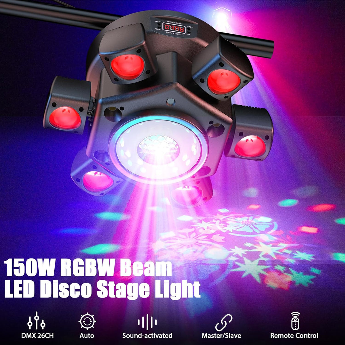 Moving Head Disco-Licht, Party-Licht, 150W RGBW 26-Kanal DMX-Bühnenlicht mit Fernbedienung, Gobo-Beam-Licht für DJ, Bar, Geburtstag, Club, Hochzeit,