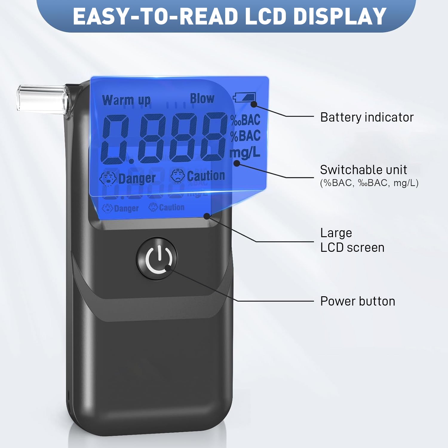 NOEIFEVO Tester Alcol, Etilometro Professionale con Display LCD Blu Digitale, Tester Alcolico a Soffio ad Alta Precisione per Uso Personale e Professionale a Casa.