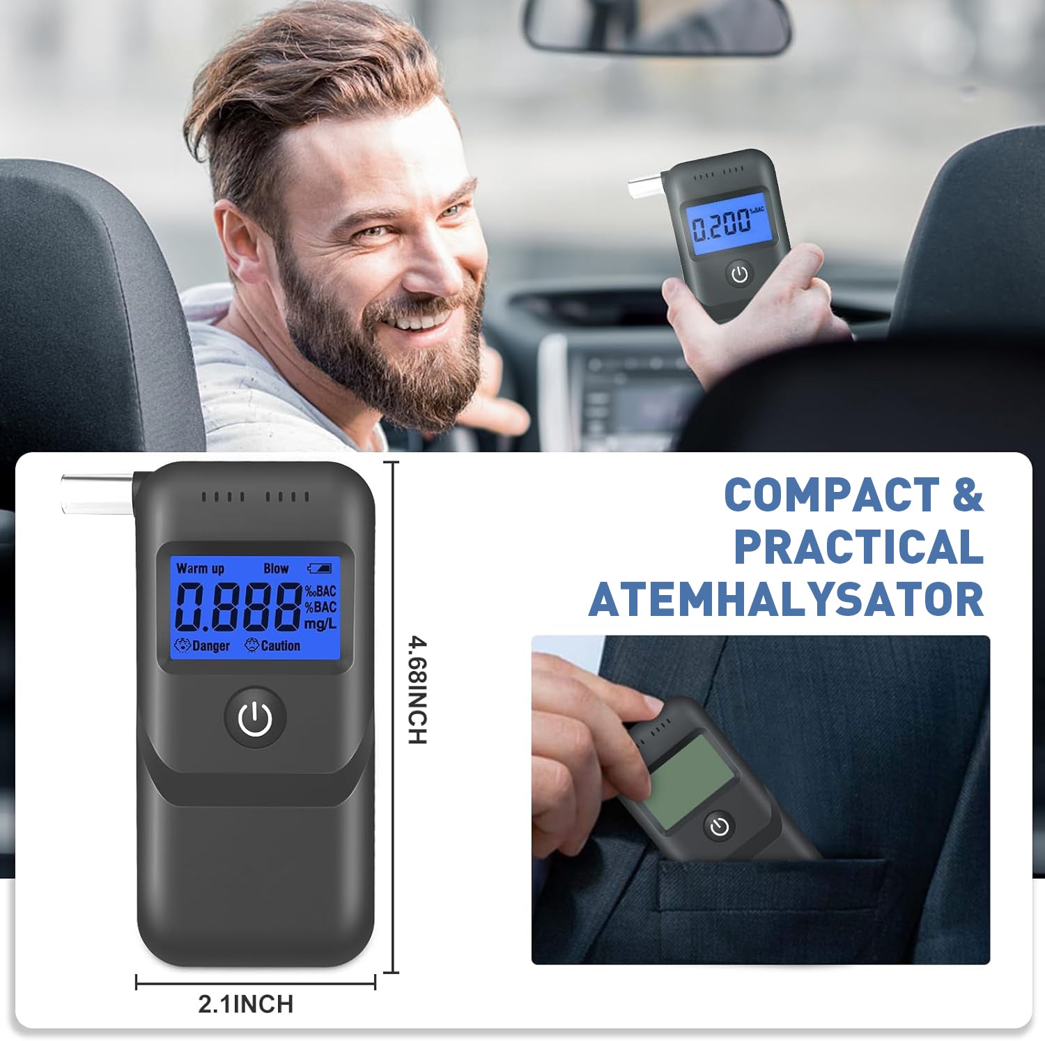 NOEIFEVO Alcoholtester, Professionele Ademtester met Digitale Blauwe LCD-Display, Ademalcoholtester met Hoge Nauwkeurigheid voor Persoonlijk en Professioneel Gebruik Thuis.