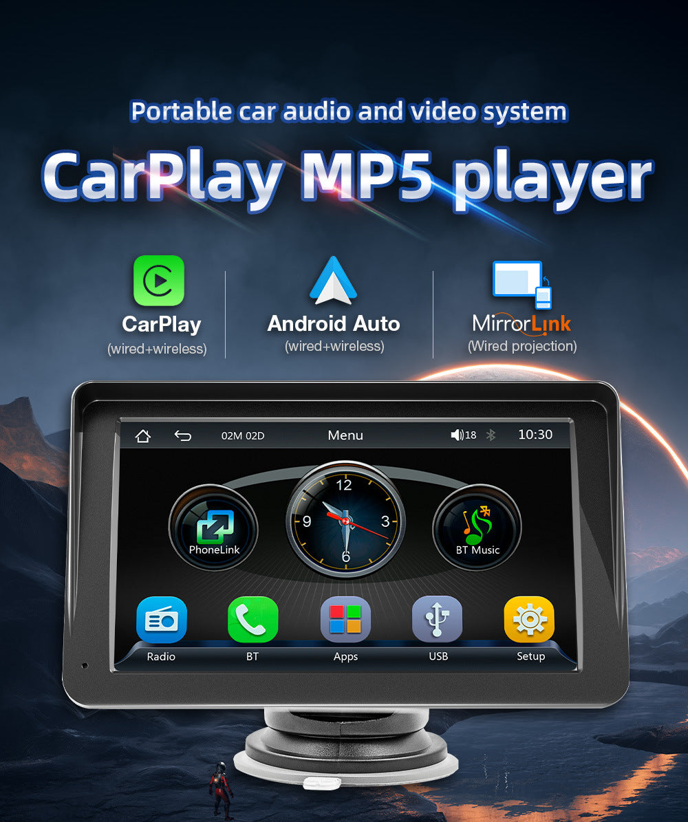 NOEIFEVO B70 7-tums trådlöst CarPlay, Android Auto och MirrorLink – HD IPS pekskärm, Bluetooth-ljud, Siri, GPS-navigation bilskärm för alla fordon