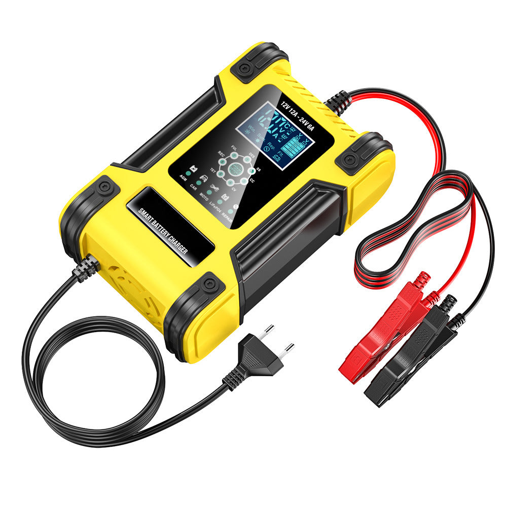 Caricabatterie per auto, 12V 12A / 24V 6A Caricabatterie per batterie al piombo AGM LiFePO4, Caricabatterie per veicoli, Caricabatterie intelligente a 7 stadi con display LED per auto, camion, motociclette, tosaerba.