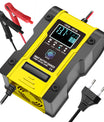 Caricabatterie per auto e moto 12V 6A / 24V 3A, caricabatterie intelligente multifunzione per la riparazione con rilevamento della temperatura per batterie al piombo, AGM, gel, a ciclo profondo, al litio e LiFePO4