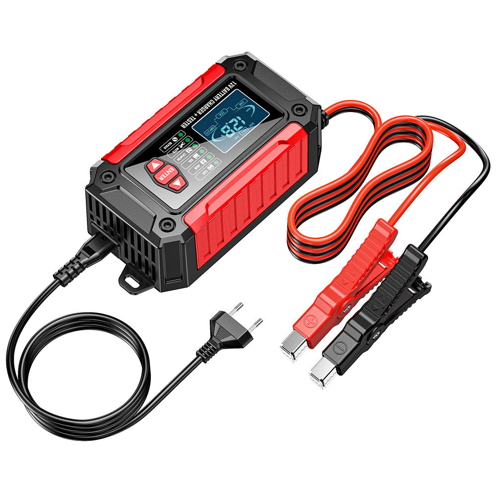 2-i-1 bilbatteriladdare och testare, 12V bly-syra AGM LiFePO4 batteriladdare, fordonsladdare, intelligent batteritestare för bilar, lastbilar, motorcyklar och gräsklippare
