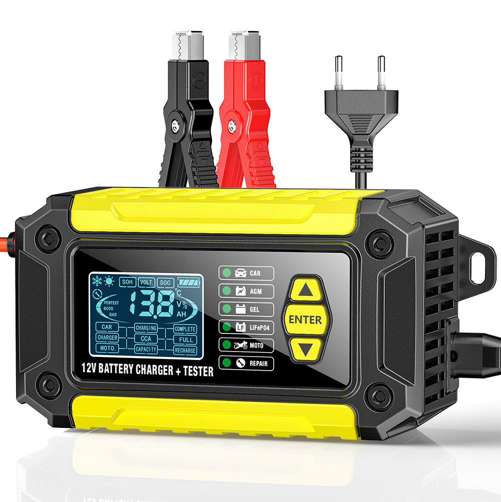 2-i-1 bilbatteriladdare och testare, 12V bly-syra AGM LiFePO4 batteriladdare, fordonsladdare, intelligent batteritestare för bilar, lastbilar, motorcyklar och gräsklippare