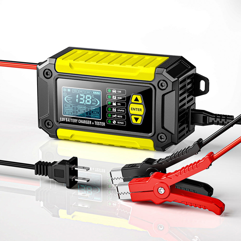 2-i-1 bilbatteriladdare och testare, 12V bly-syra AGM LiFePO4 batteriladdare, fordonsladdare, intelligent batteritestare för bilar, lastbilar, motorcyklar och gräsklippare