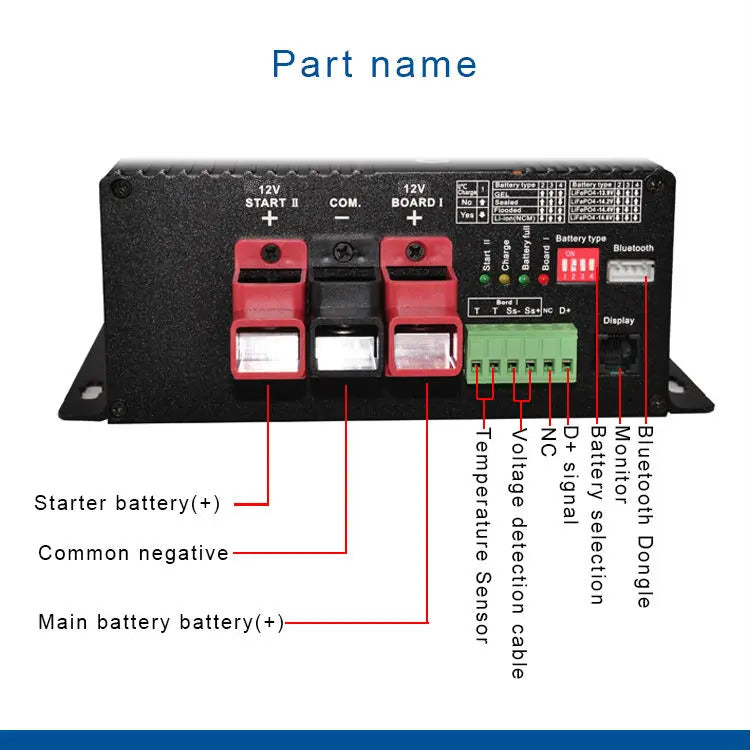 NOEIFEVO 12V 30A DC na DC Inteligentna ładowarka ze wzmacniaczem, obsługa aplikacji Bluetooth, do baterii LiFePO4, baterii litowej, kwasu ołowiowego AGM