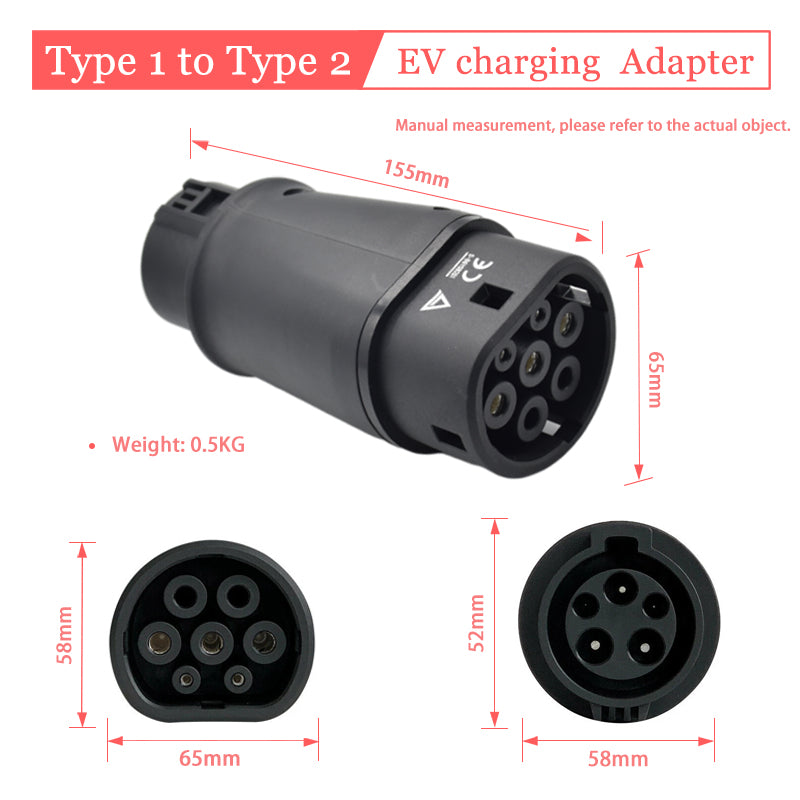 Adaptador de Cargador EV Tipo 1 a Tipo 2 , Convertidor para Cargador EV Tipo 1 para cargar Coche Tipo2. 