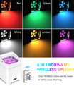 4 Stück RGBWA+UV LED Par Scheinwerfer Partybeleuchtung mit Tasche 6x18W DMX Bühnenbeleuchtung Wiederaufladbar Eingebauter Akku Kabellose Par Leuchte Farblicht