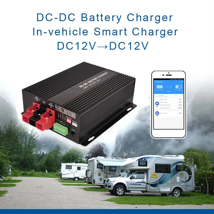 NOEIFEVO 12V 60A DC-DC batterijlader booster voor camper, camper en boot, voor LiFePO4 lithium-loodzuur AGM GEL-batterijen, ondersteuning Bluetooth