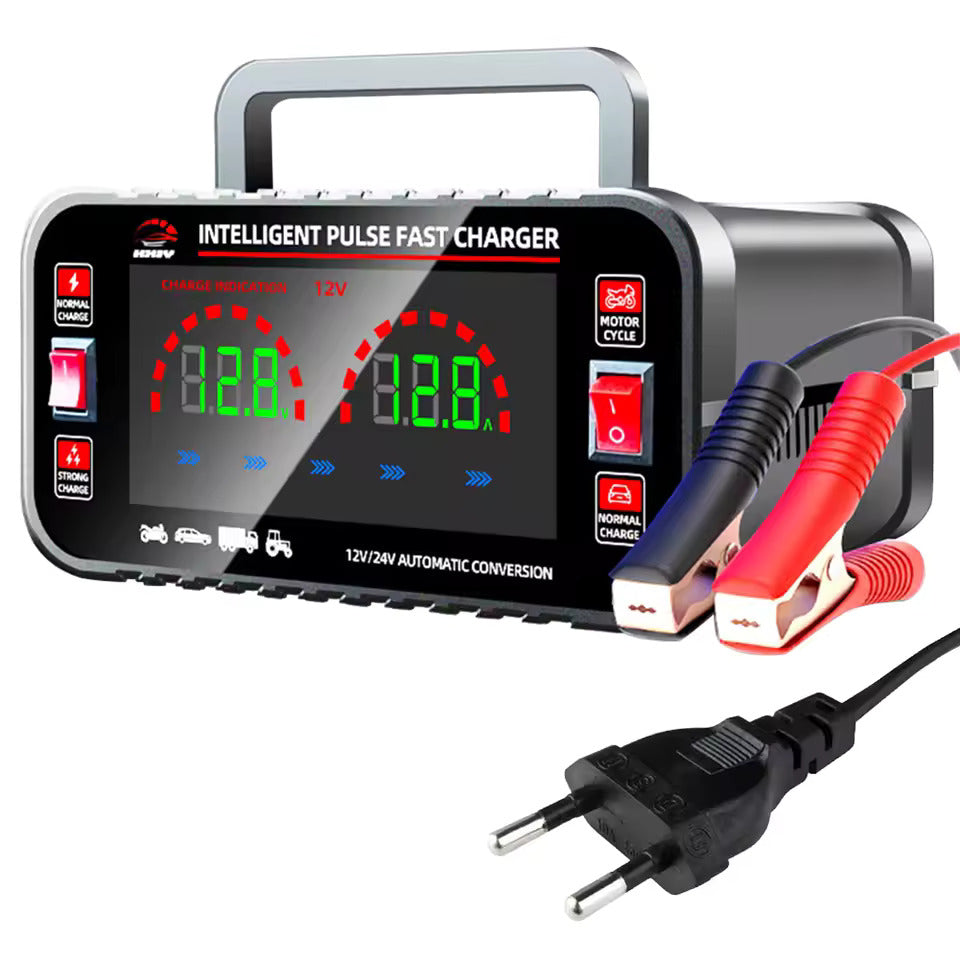12 10A / 24V 5A Caricabatterie per auto completamente automatico Caricabatterie per auto con riparazione a impulsi intelligenti Caricabatterie per batteria di motocicletta