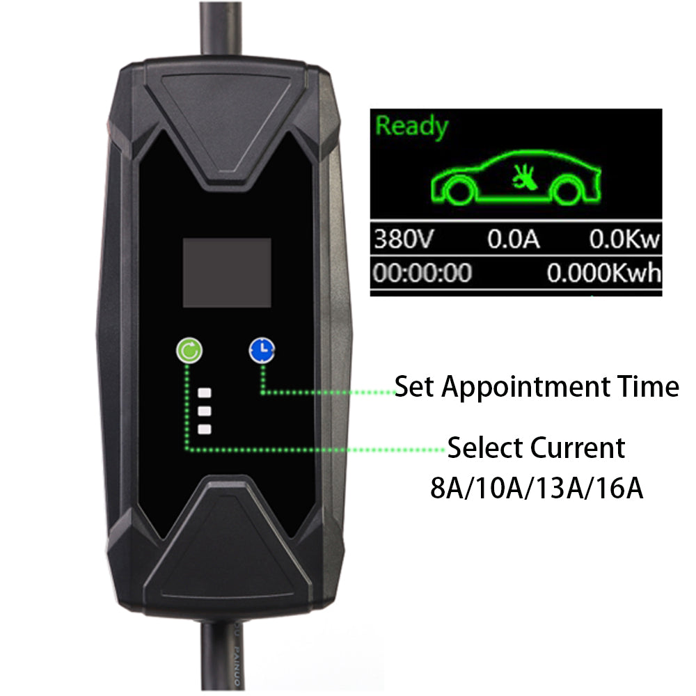 Mobile EV Wallbox, 11KW Typ2 3-phasig CEE16A Einstellbarer Ladeleistung EV Ladegerät, 5m EV Ladekabel für Model Y/3, ID.3/4/5, MG4, EX30, e-up, e-tron, Zoe und andere EV