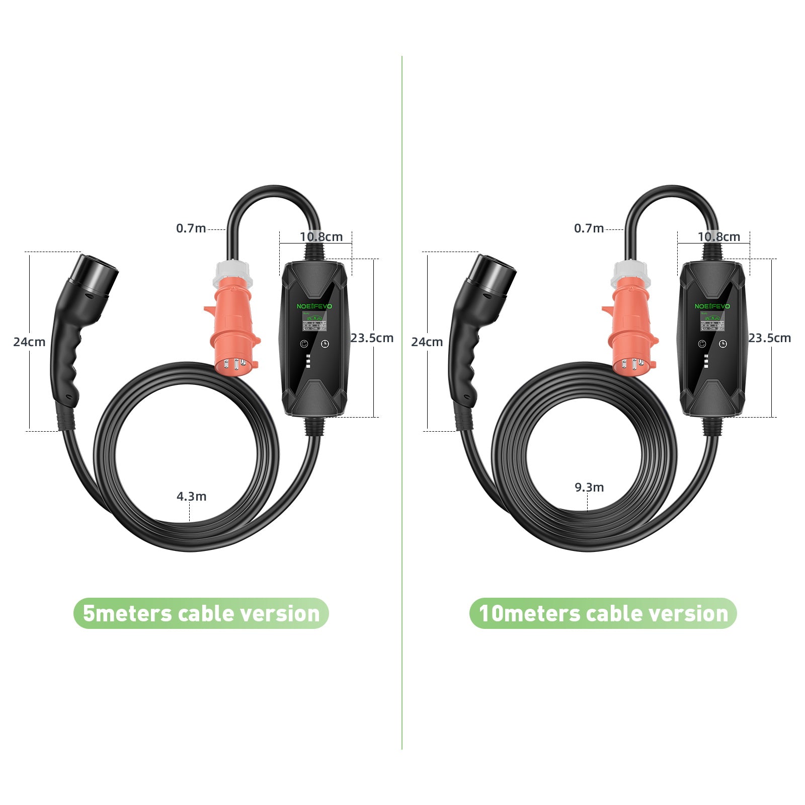 22KW 32A 3 Phase Mobile EV Wallbox , Type 2 Fast Charging Electric Vehicles Charger, 5Meters Cable, CEE 32A Plug