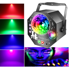 4-i-1 discokule – partylampe med 64 mønstre, musikkstyrt discolampe med fjernkontroll, RGB-UV-strobelys for hjemmet, bar, klubb, uteområder og bursdagsfester