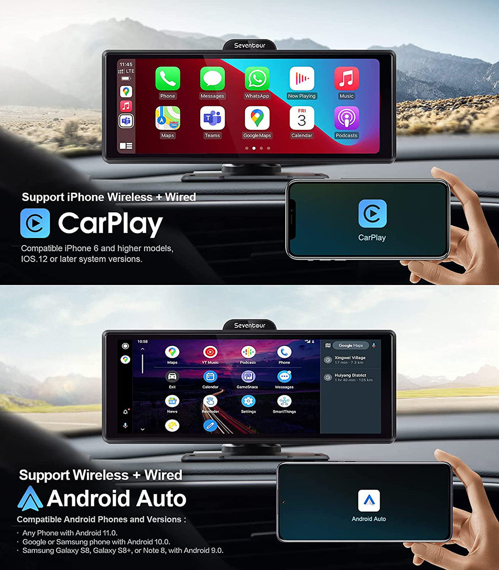 NOEIFEVO C200 10,26 Pollici Schermo CarPlay, Radio Auto Portatile Compatibile con Apple CarPlay e Android Auto, Schermo IPS Touch, Dashcam 4K, Telecamera Posteriore 1080P, Siri, Navigazione GPS, Bluetooth, MirrorLink, FM