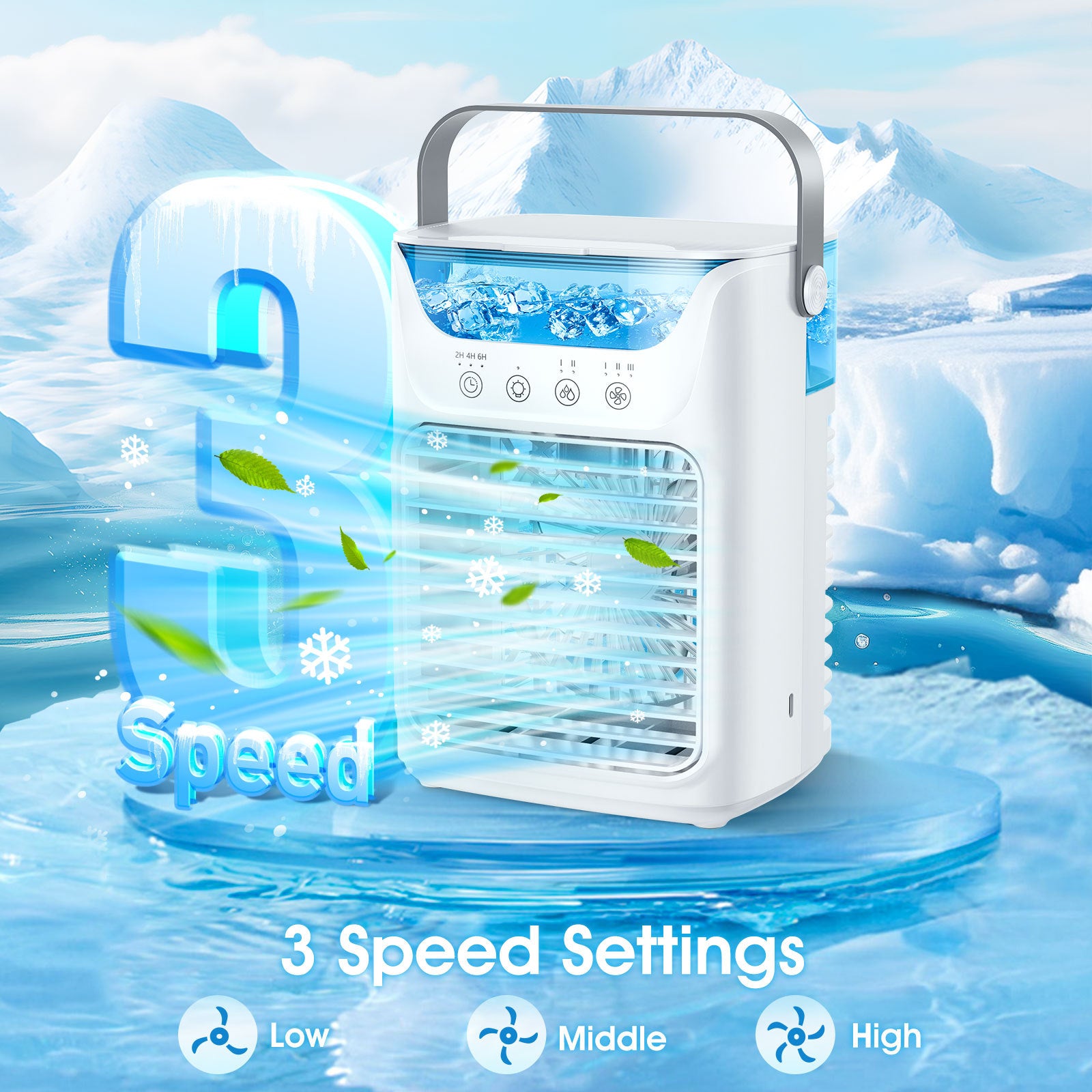 Mobiele airconditioner, 700 ml mini-airconditioner, draagbare mobiele airconditioner 4 in 1 met USB, met timer van 2/4/6 uur, 3 snelheden en 2 mistmodi, 7 kleuren, mini-luchtkoeler voor thuis, op kantoor