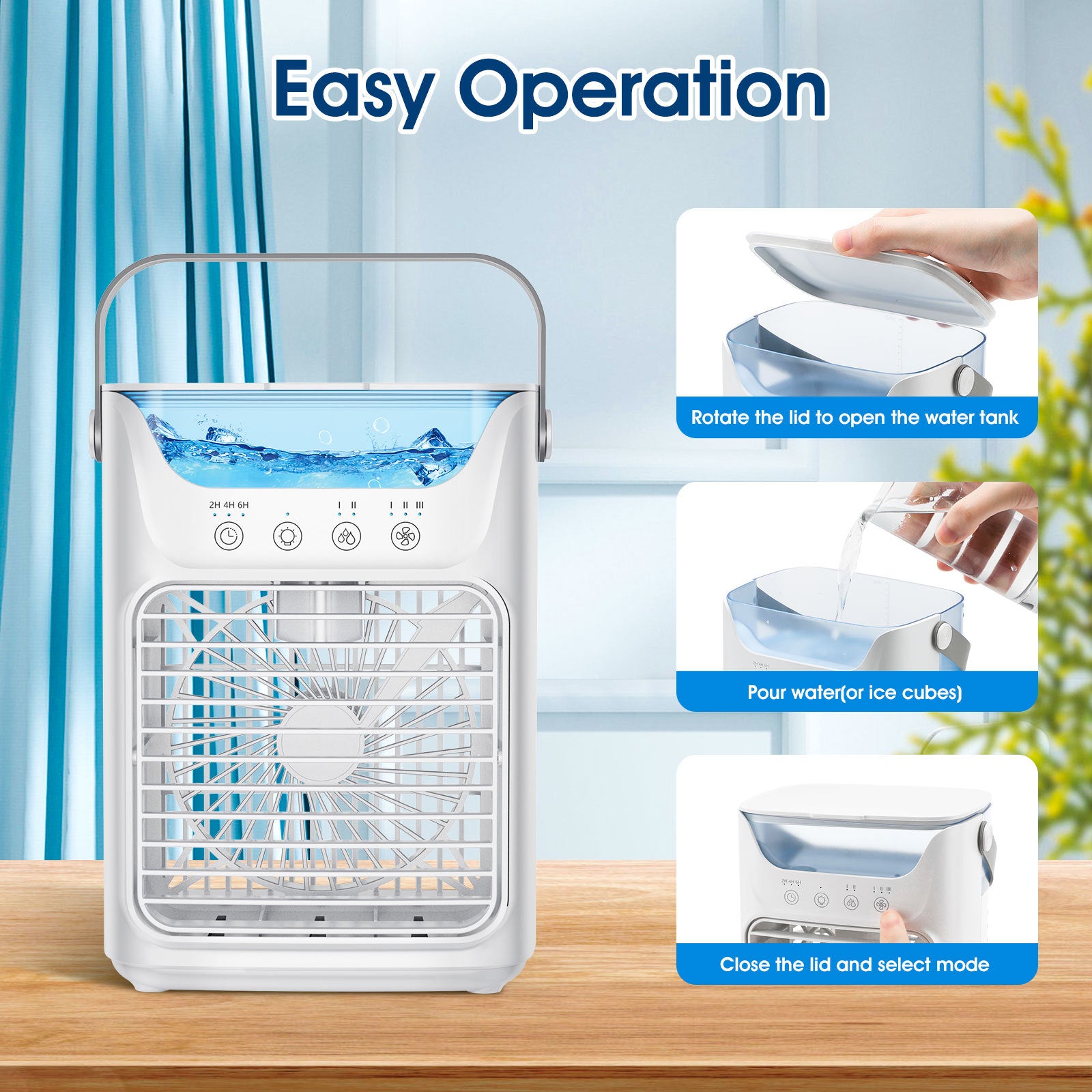 Mobiele airconditioner, 700 ml mini-airconditioner, draagbare mobiele airconditioner 4 in 1 met USB, met timer van 2/4/6 uur, 3 snelheden en 2 mistmodi, 7 kleuren, mini-luchtkoeler voor thuis, op kantoor