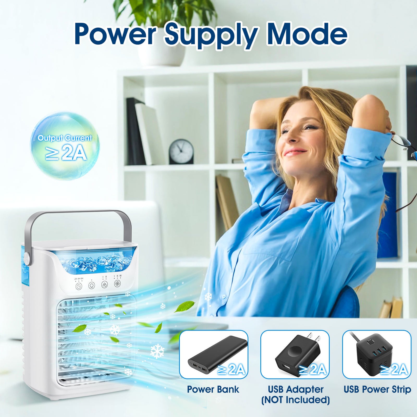 Mobiele airconditioner, 700 ml mini-airconditioner, draagbare mobiele airconditioner 4 in 1 met USB, met timer van 2/4/6 uur, 3 snelheden en 2 mistmodi, 7 kleuren, mini-luchtkoeler voor thuis, op kantoor