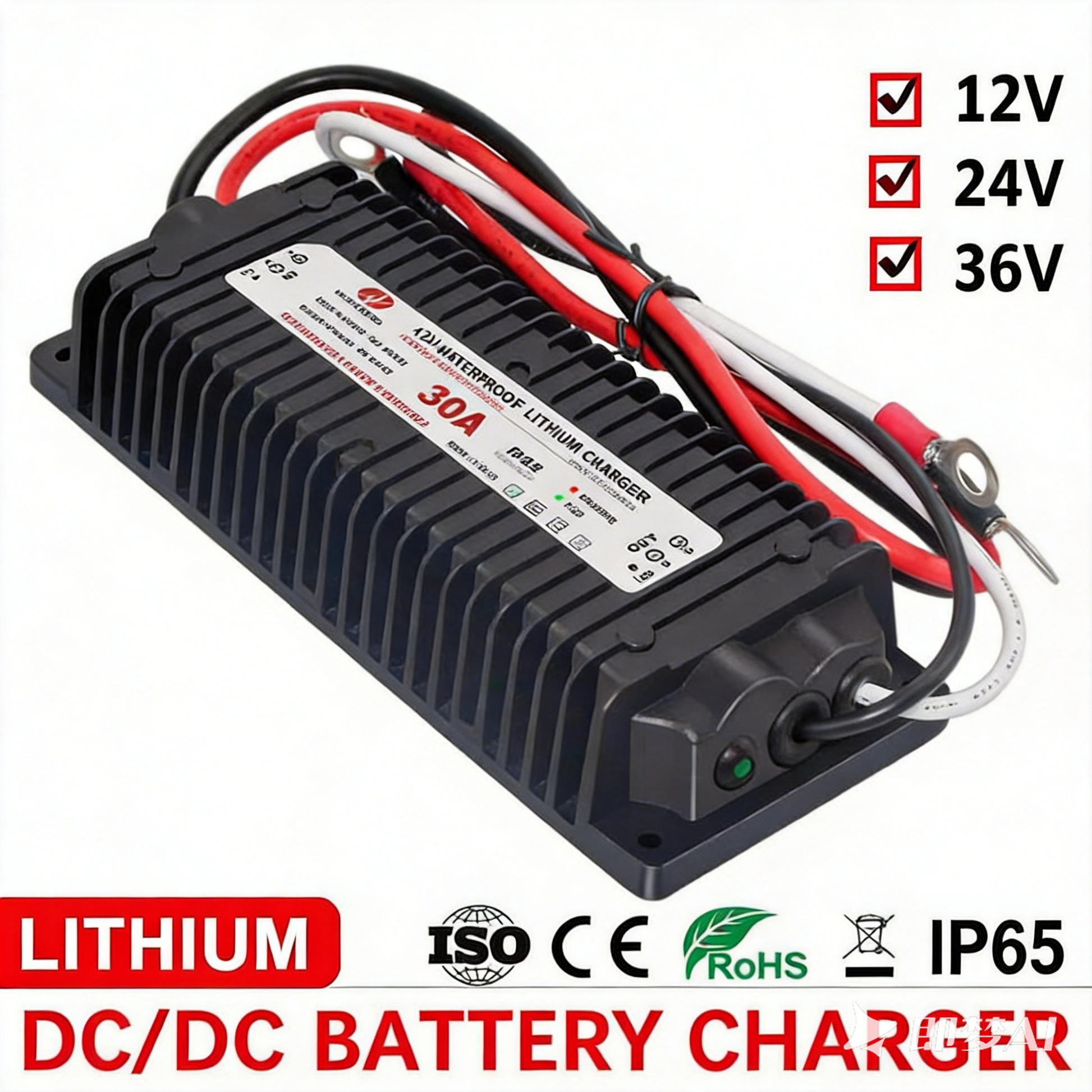 NOEIFEVO Waterdichte DC 10-36V naar 14,6V/29,2V/43,8V LiFePO4-lithiumbatterijlader voor campers, boten, auto's en dual-batterij-energieopslagsystemen